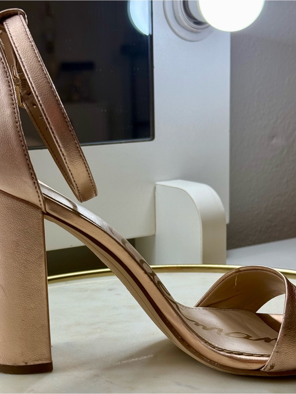 Sam Edelman Women's Yaro Rose Gold Leather Ankle-Strap Block Heel Sandals - Picture 10 of 16